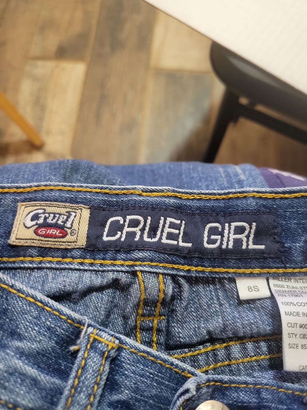 Cruel Girl Blue Denim Jeans with Yellow Stitching Accent